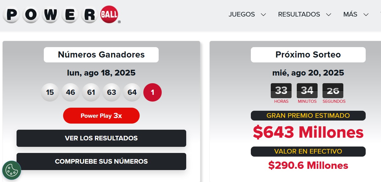 Powerball sortea 643 millones de dólares es el mayor premio del año