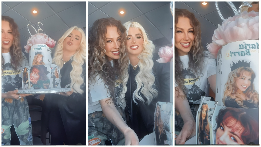 Thalía con su pastel de María la del Barrio