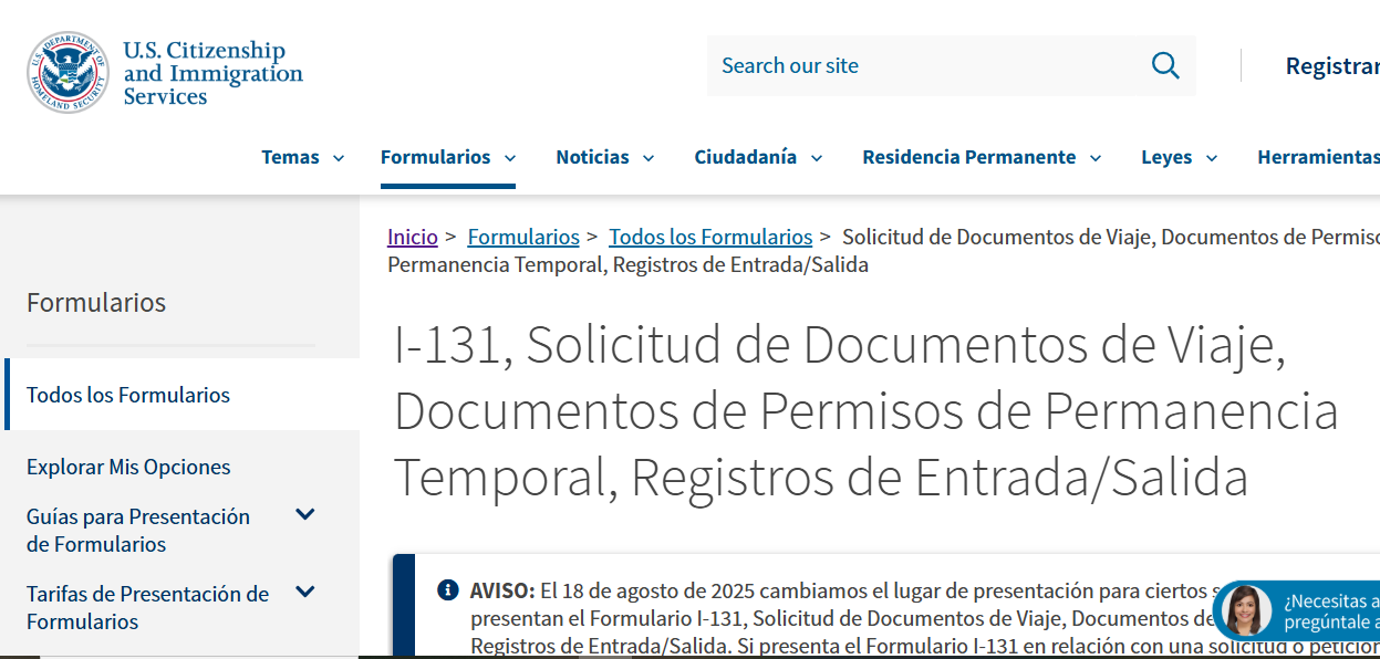 USCIS facilita trámite de reingreso a EEUU con formulario I-131 en línea