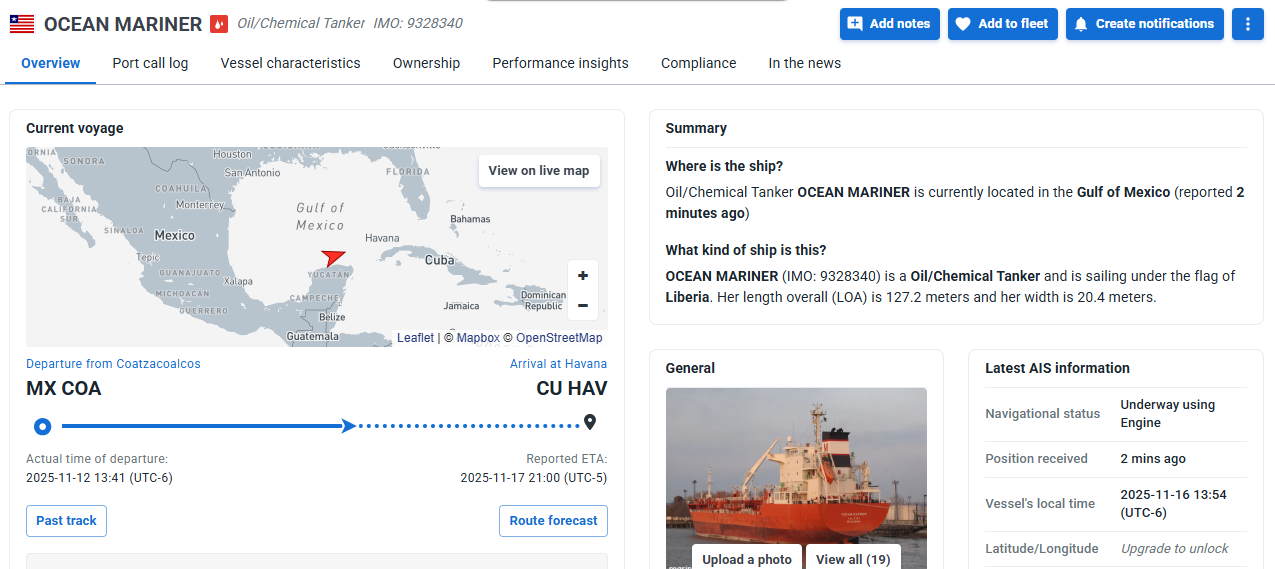 Barco cargado de 70.000 barriles de diésel llega a Cuba desde México