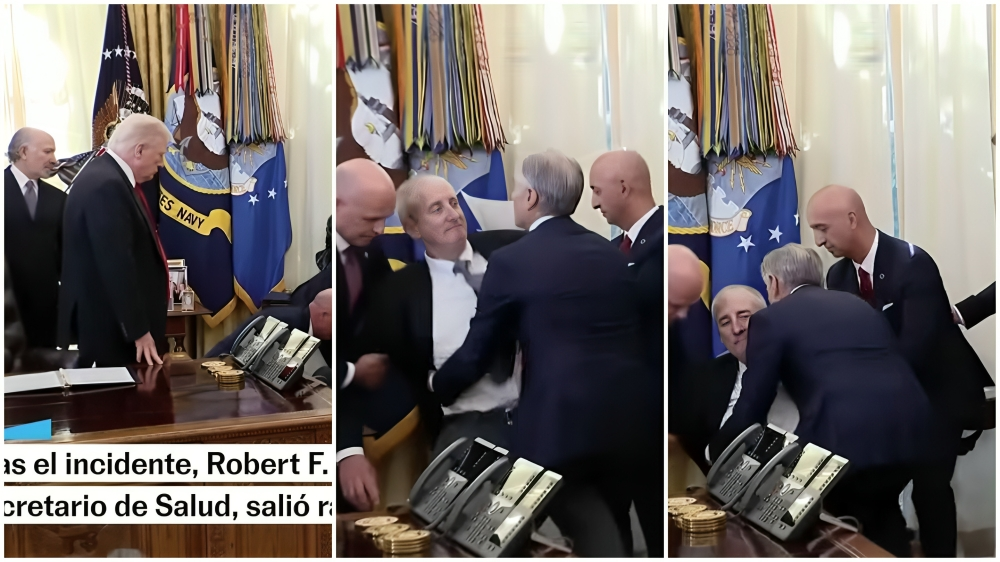 TRump y ejecutivo que se desmaya