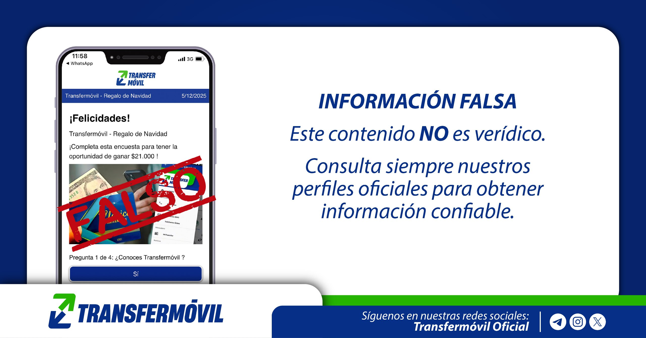 Etecsa desmiente concurso de regalos de navidad por Transfermóvil