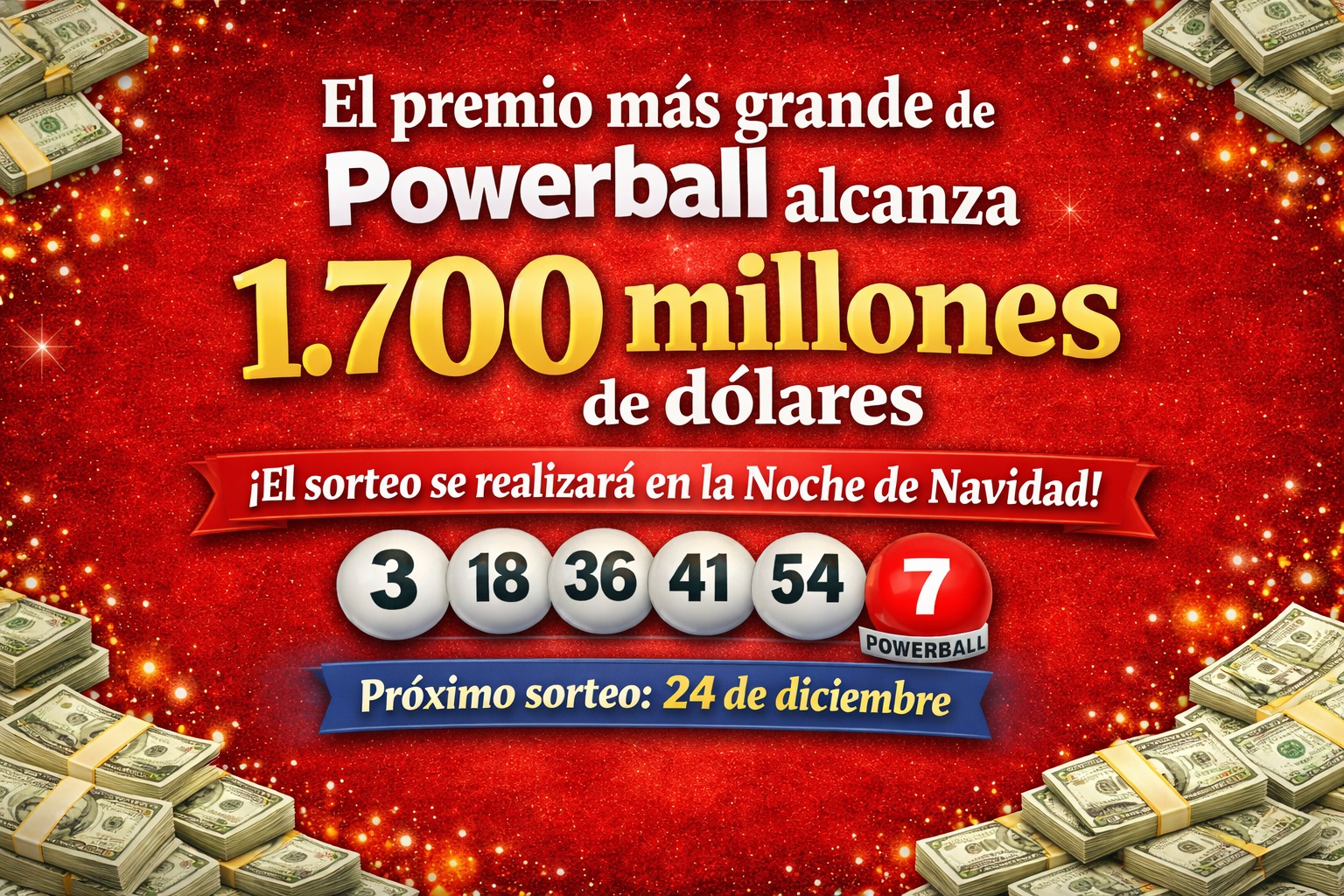Powerball sortea 1.700 millones de dólares en la noche de Navidad