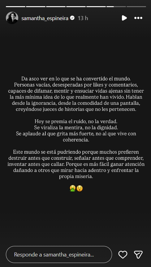 Samantha Espineira desmiente a Sandro Castro