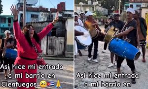 cubana regresa a Cienfuegos bailando conga