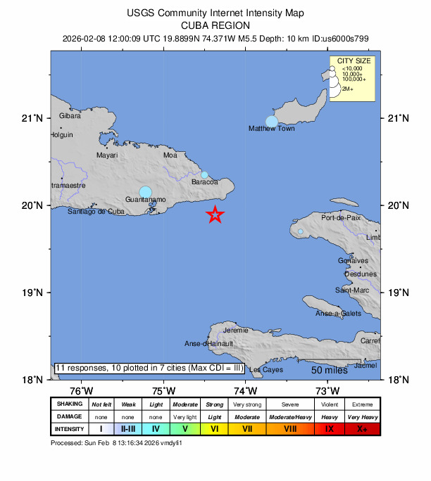 Fuerte sismo de 5.5 grados golpea a la región oriental de Cuba