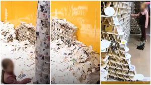 Niña destruye escultura de portavasos