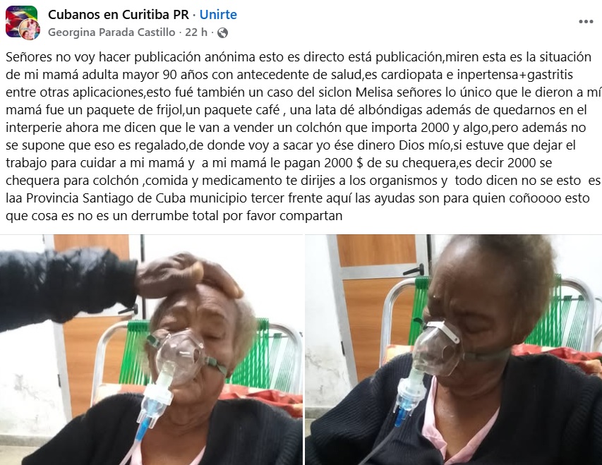 Cubana de 90 años afectada por el huracán Melissa el régimen le exige pagar por un colchón