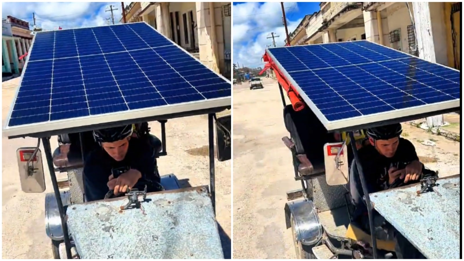 Cubano le instala un panel solar al bicitaxi: “Sufre Tesla”