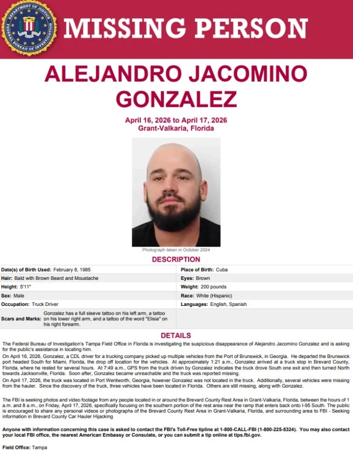 FBI busca a camionero cubano su desaparición ocurrió entre Georgia y Florida2
