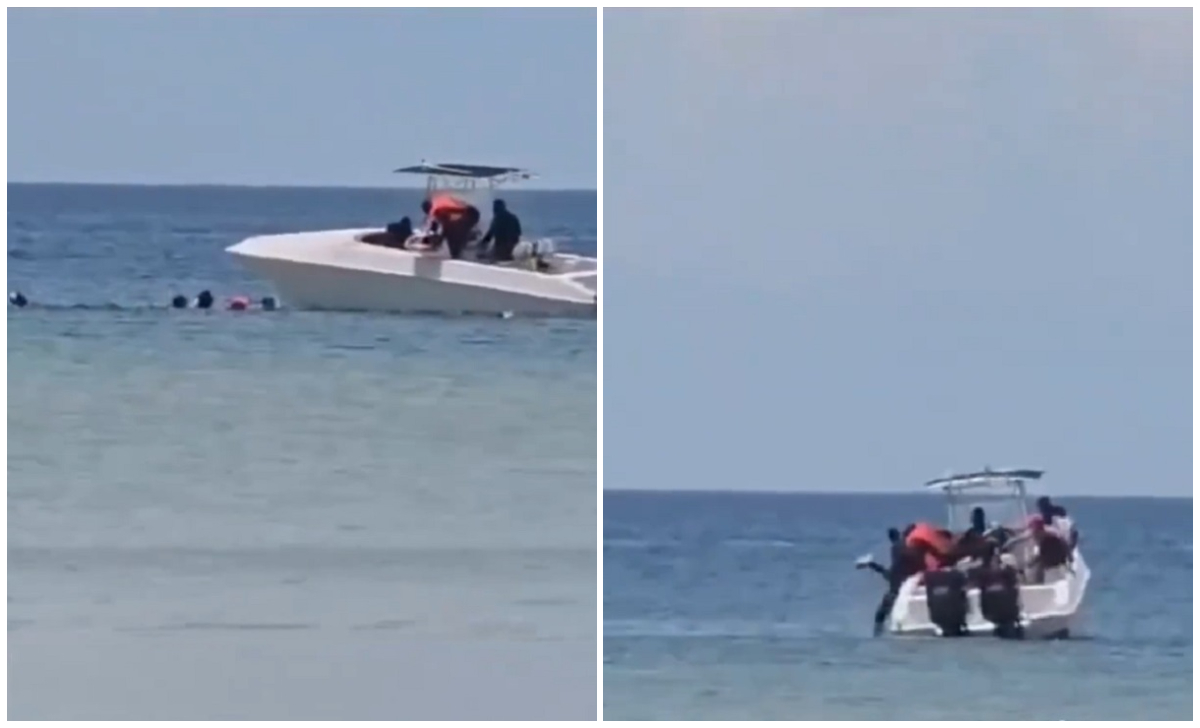 El video captó exactamente el momento en el que varias personas subieron a la lancha rápida. (Captura de pantalla © Maria_Regla77-Twitter)