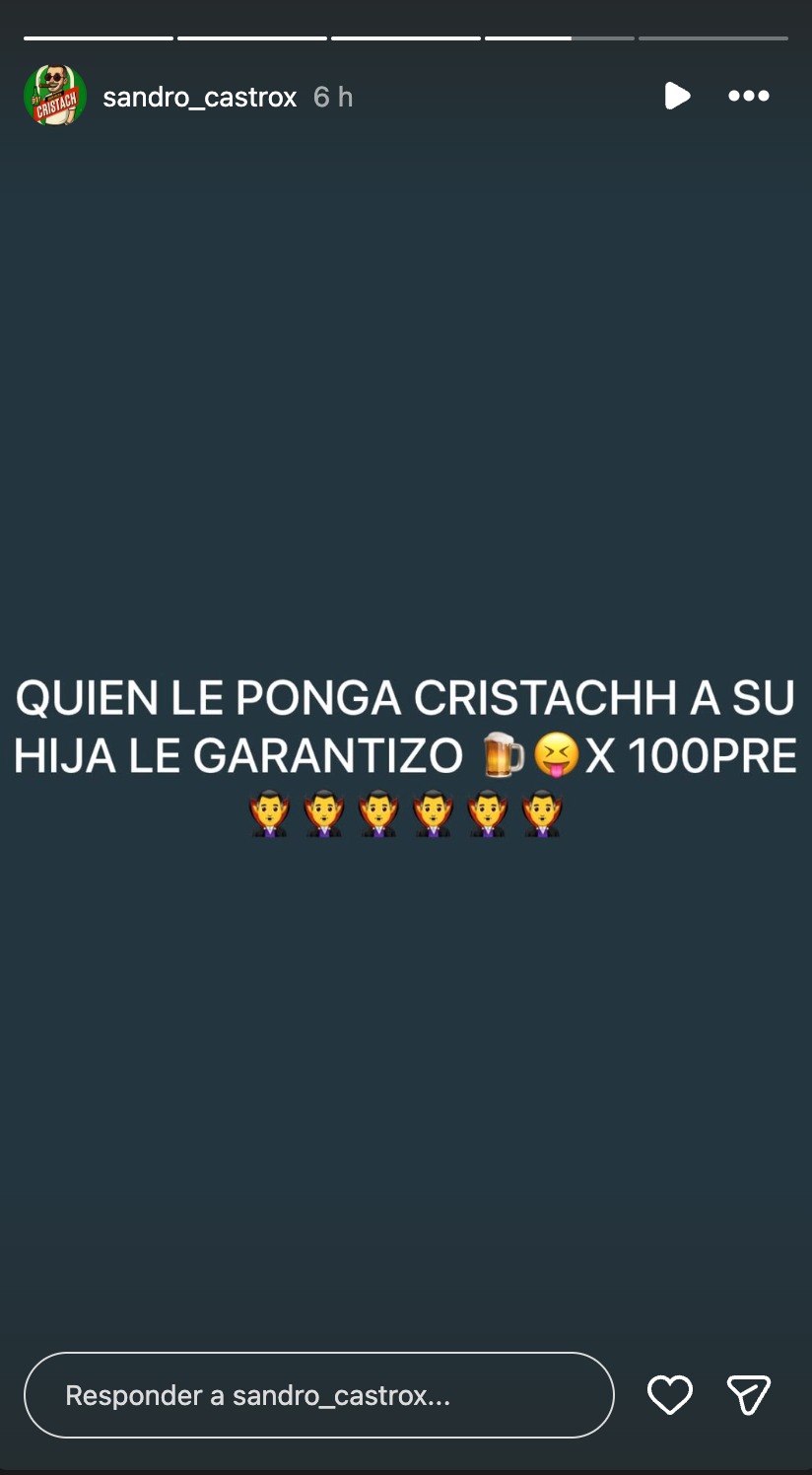 Sandro Castro promete cerveza a quien le ponga a su hija Cristachh