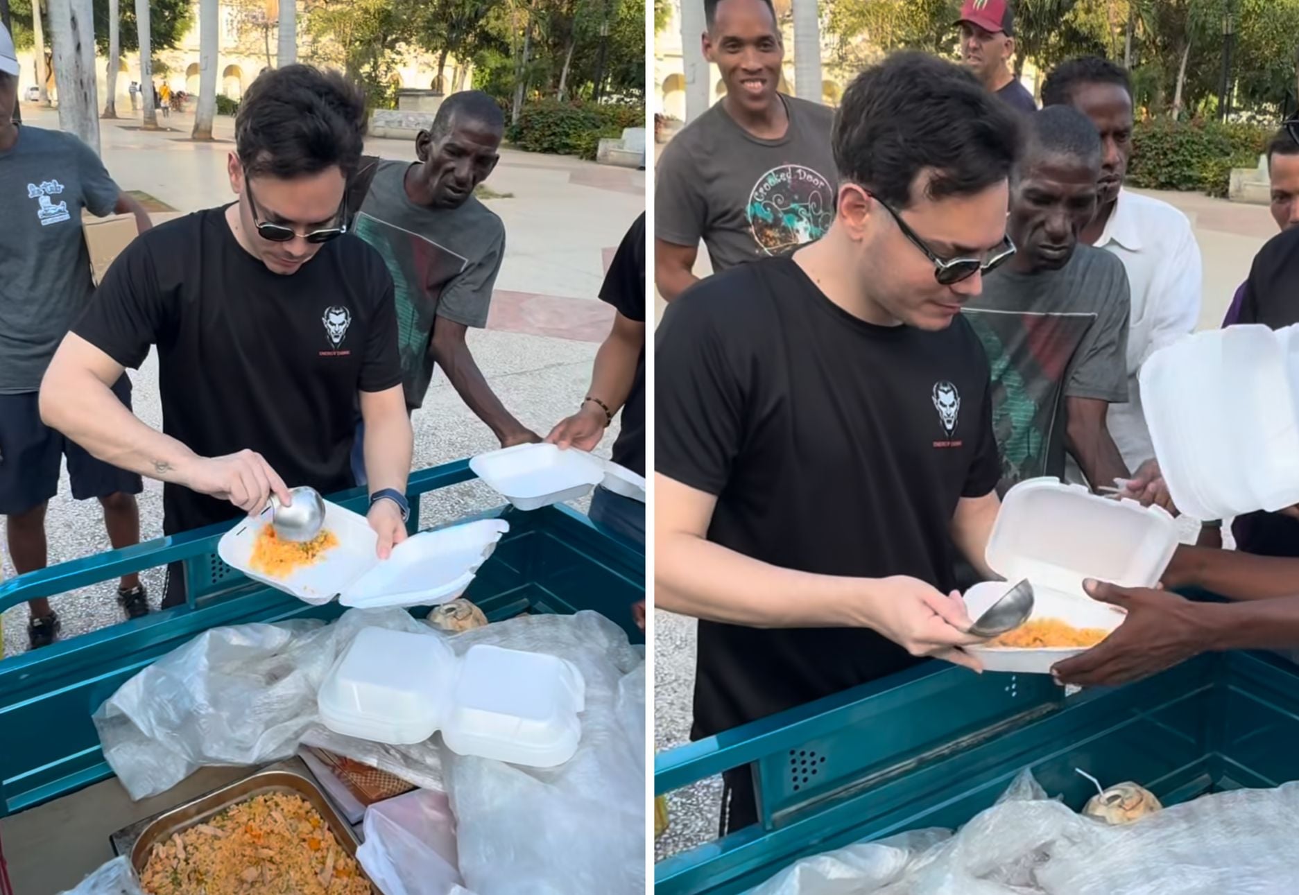Sandro Castro se filma repartiendo comida a ancianos y niños en La Habana
