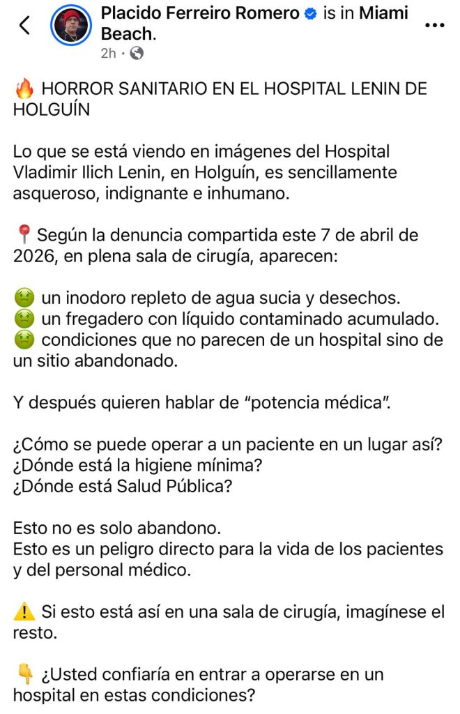 Situación insalubre hospital de Holguón-captura de pantalla-Palcido Ferreiro-Facebook