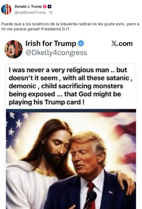 Trump sigue con la polémica comparte una imagen de él abrazado por Jesús 2