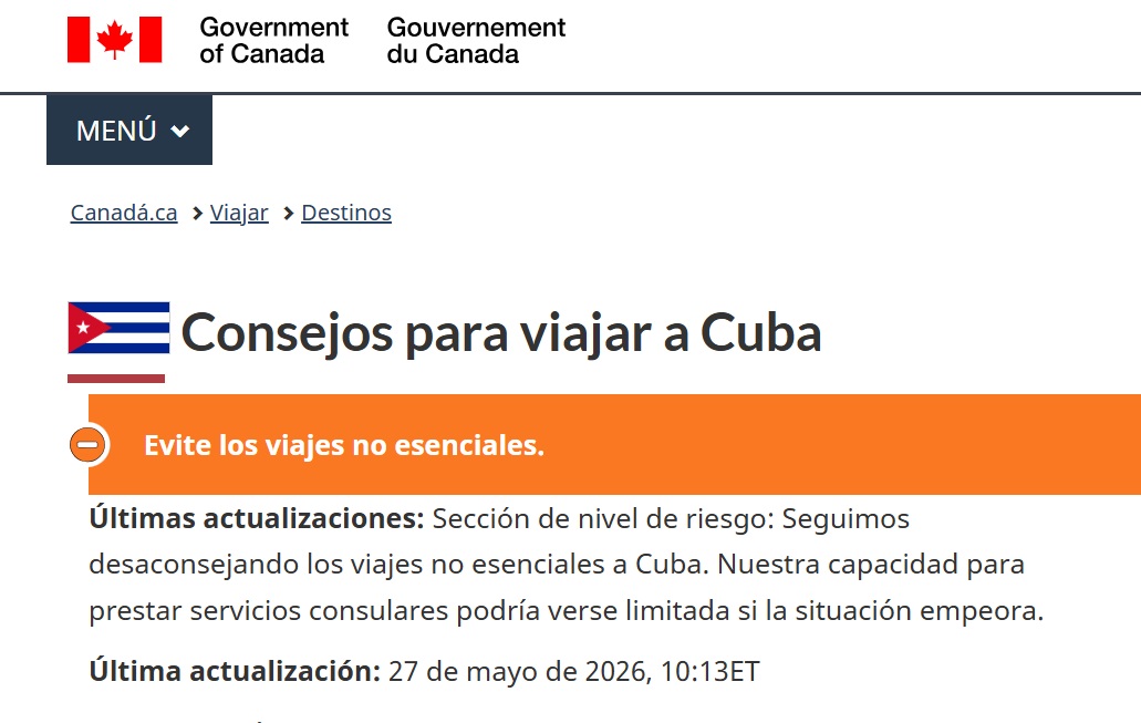 Advertencia emitida por Canadá. (Captura de pantalla © Gobierno de Canadá)