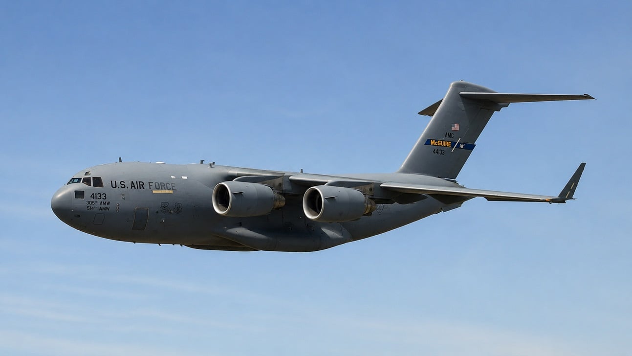 Imagen de un avión militar con ayuda humanitaria.