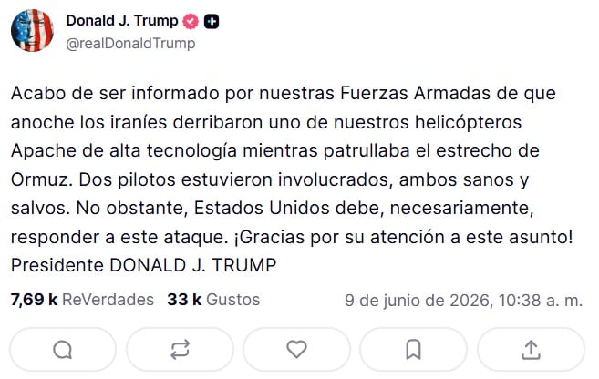 Comunicado oficial compartido en la red social del magnate. (Captura de pantalla © Donald J. Trump-Truth Social)