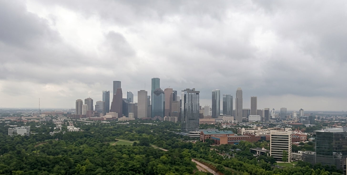 Vista panorámica de Houston previa al impacto de la tormenta tropical Arthur