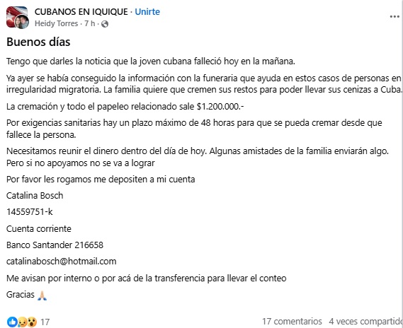 La cubana falleció luego de luchar oor su vida en el hospital. (Captura de pantalla © Facebook)