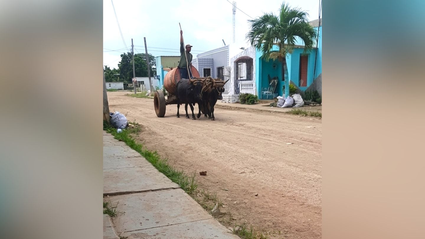 Transporte de tanque de agua en el poblado de Real Campiña