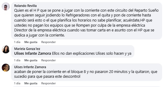 Captura de pantalla que muestra quejas recientes en una publicación que tiene más de una semana.