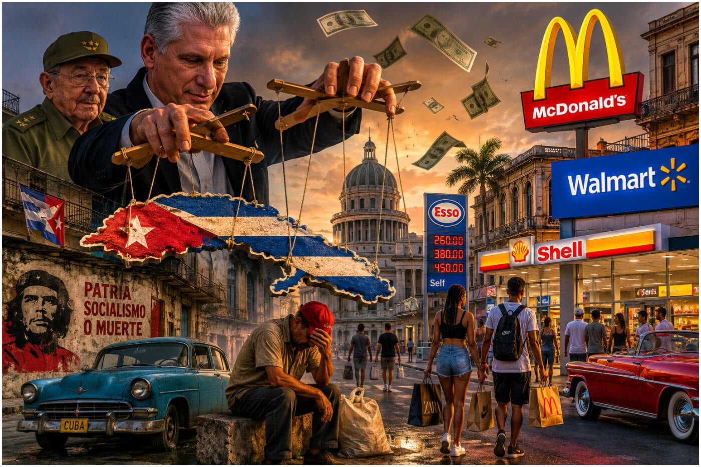 Mientras se muestra una apertura económica, el poder político sigue centralizado en Cuba. (Foto © Periódico Cubano- ChatGPT)
