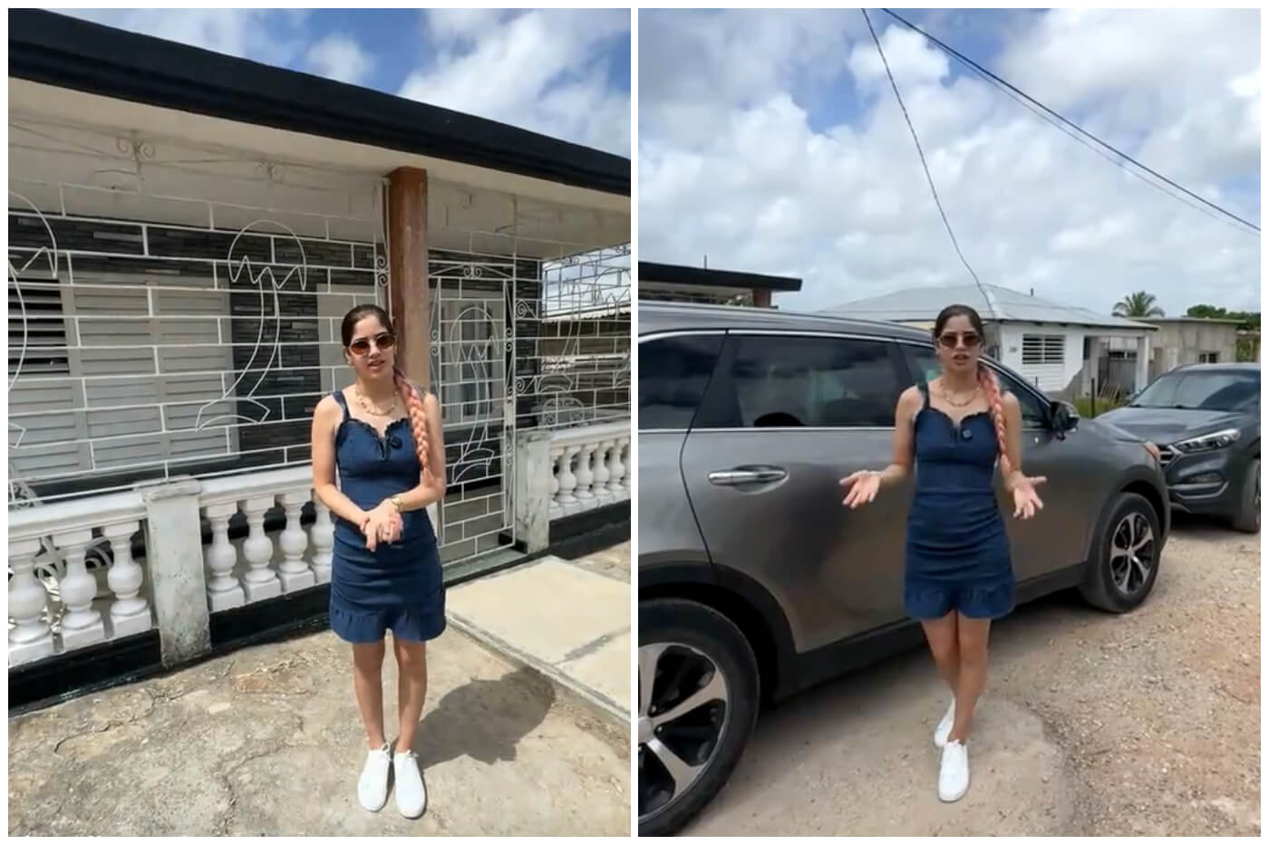 Cubana frente a la casa que compró en Cuba.