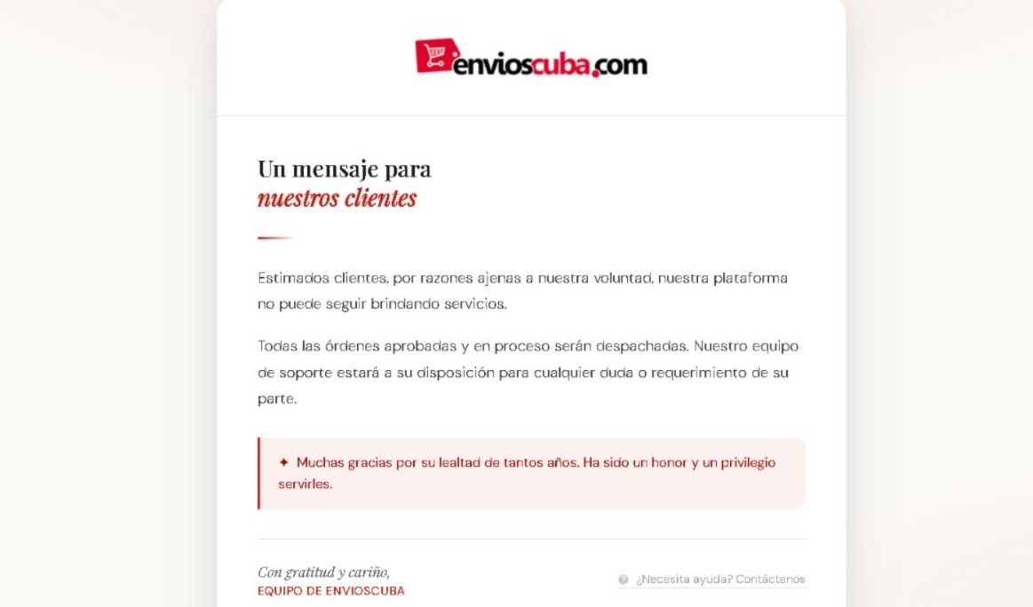 EnviosCuba anuncia el cese de sus operaciones