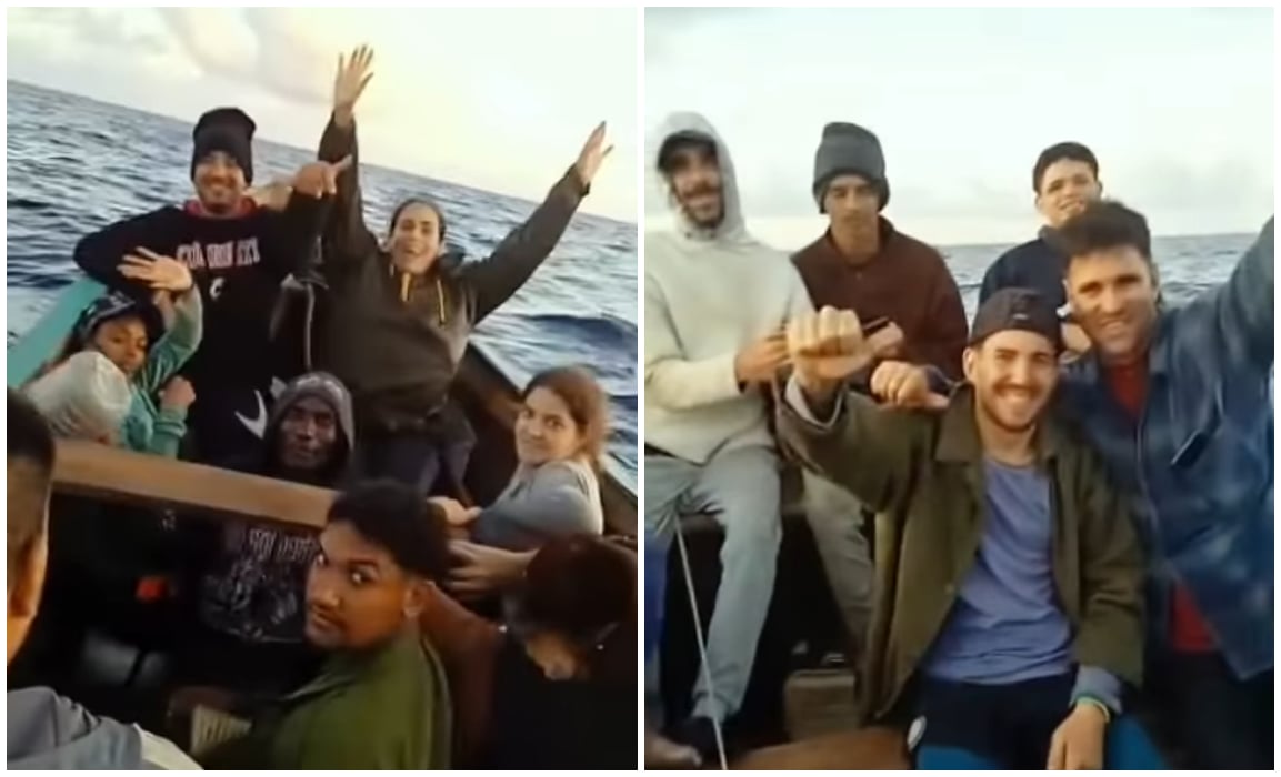 Balseros cubanos en el mar.