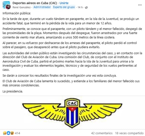 Comunicado informando del incidente.