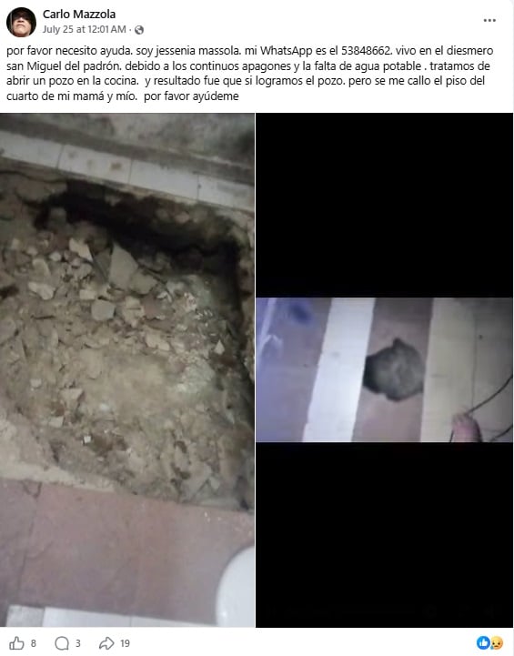 Hija de Carlos Massola pide ayuda en redes sociales.