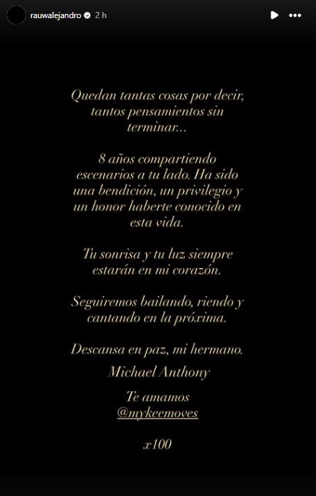 Historia compartida por Rauw Alejandro.
