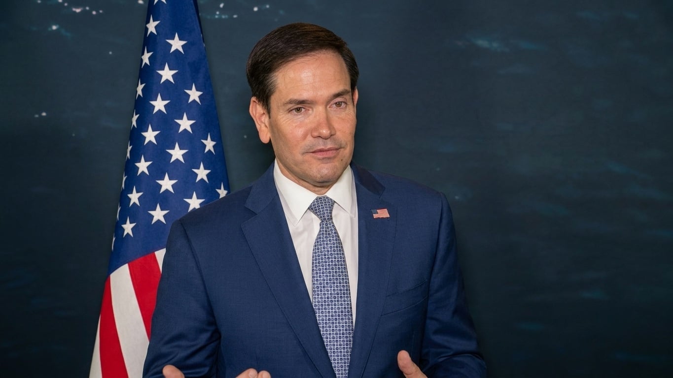 Marco Rubio en una rueda de prensa en Filipinas