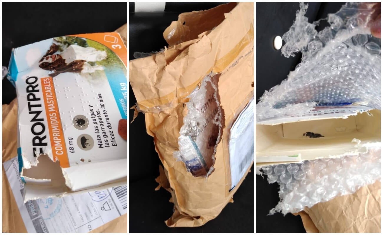 Imágenes de los daños que recibieron los medicamentos.