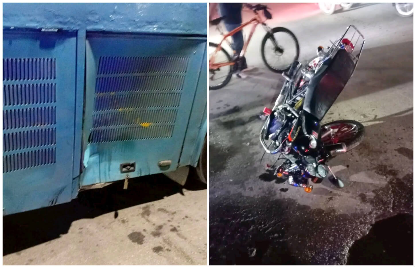 Omnibús impactado y motocicleta deshecha en Cuba.