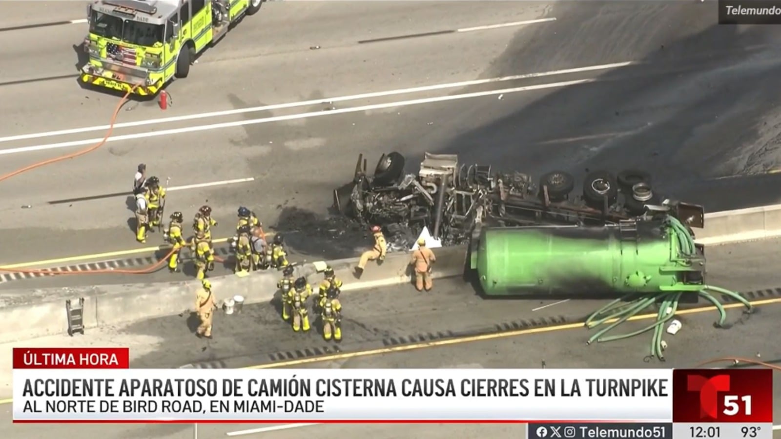 Camión cisterna se incendia en la Turnpike y deja un muerto en medio