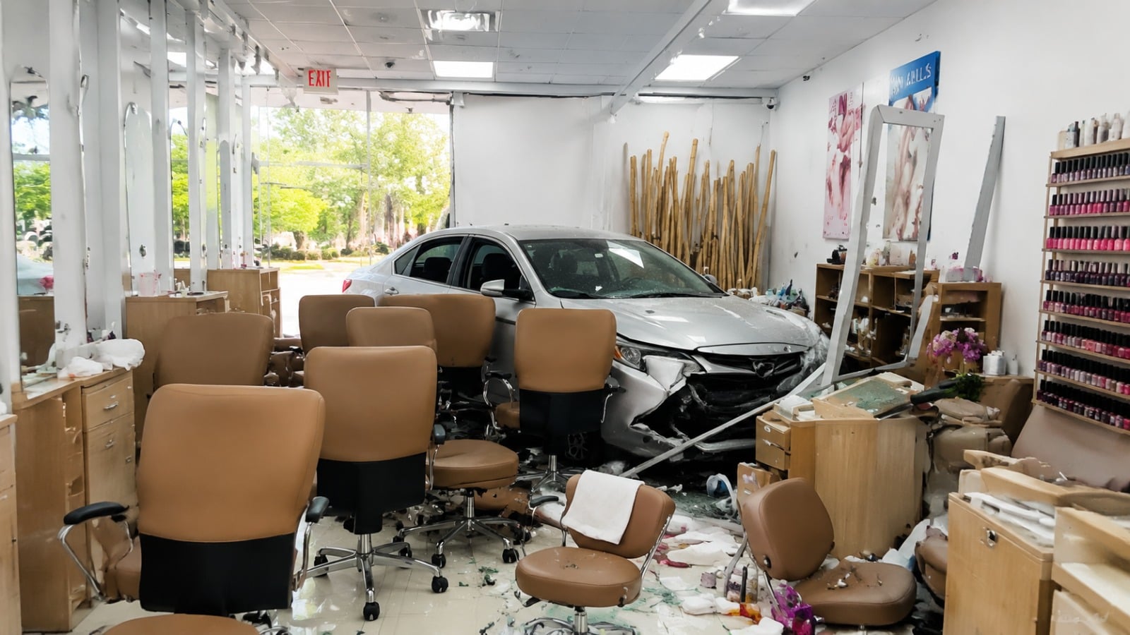 Accidente en Miami: auto se estrella contra un salón de belleza con clientes dentro