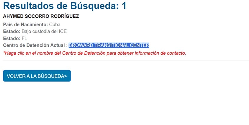 Ficha de arresto de Ahymed Socorro Rodríguez por parte del ICE
