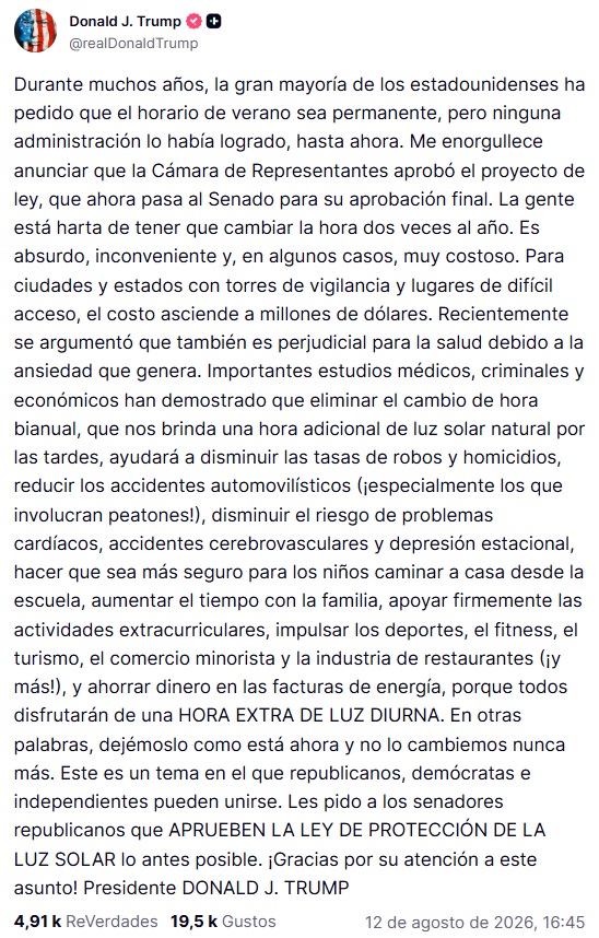 Petición de Donald Trump en redes sociales.