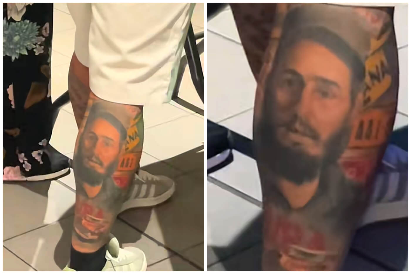 Un tatuaje del rostro de Fidel Castro en la pierna de un cubano.