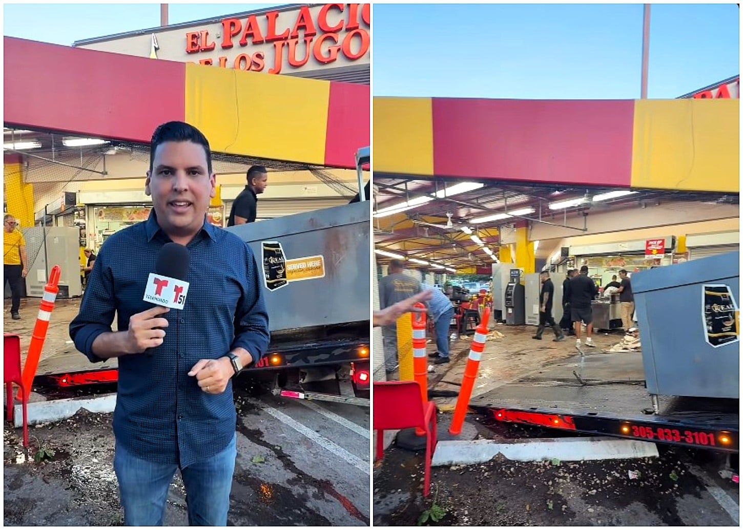 Accidente en El Palacio de los Jugos de Miami deja tres heridos y provoca fuga de gas