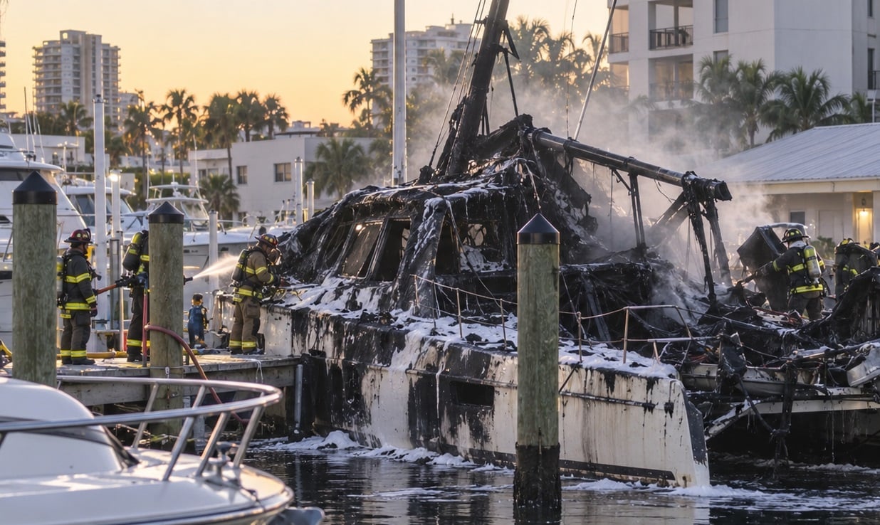 Catamarán de casi un millón de dólares queda destruido tras incendio.