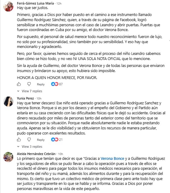 Comentarios hechos por el pueblo.
