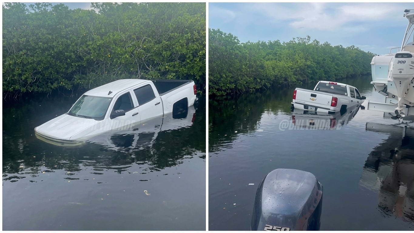 Cubanos sorprendidos por una camioneta que “navegaba” en un canal de Miami 2
