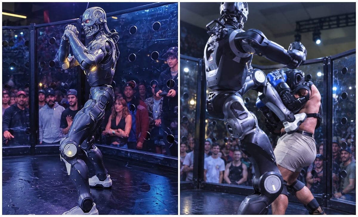 Pelea entre humano y robot.