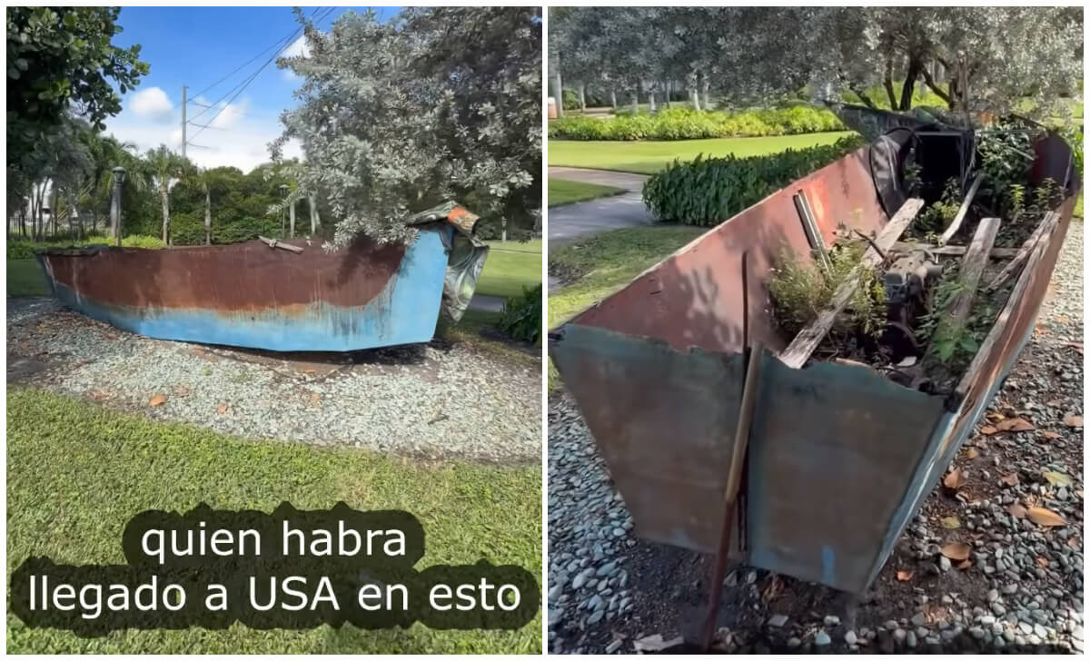 Balsa exhibida en un parque de Hialeah.