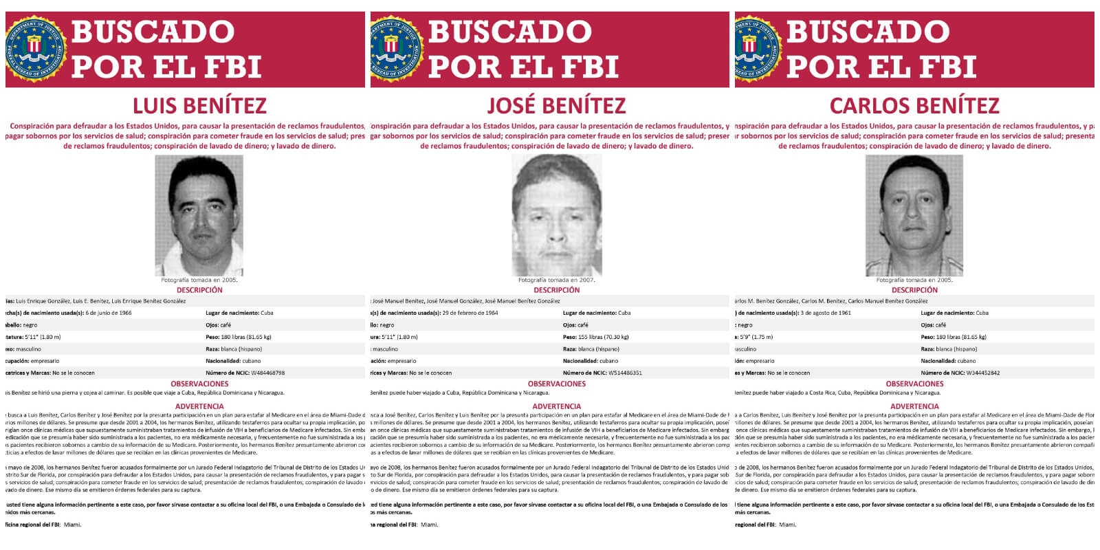 Los hermanos Benítez son buscados por el FBI desde 2008. (Imagen © FBI)