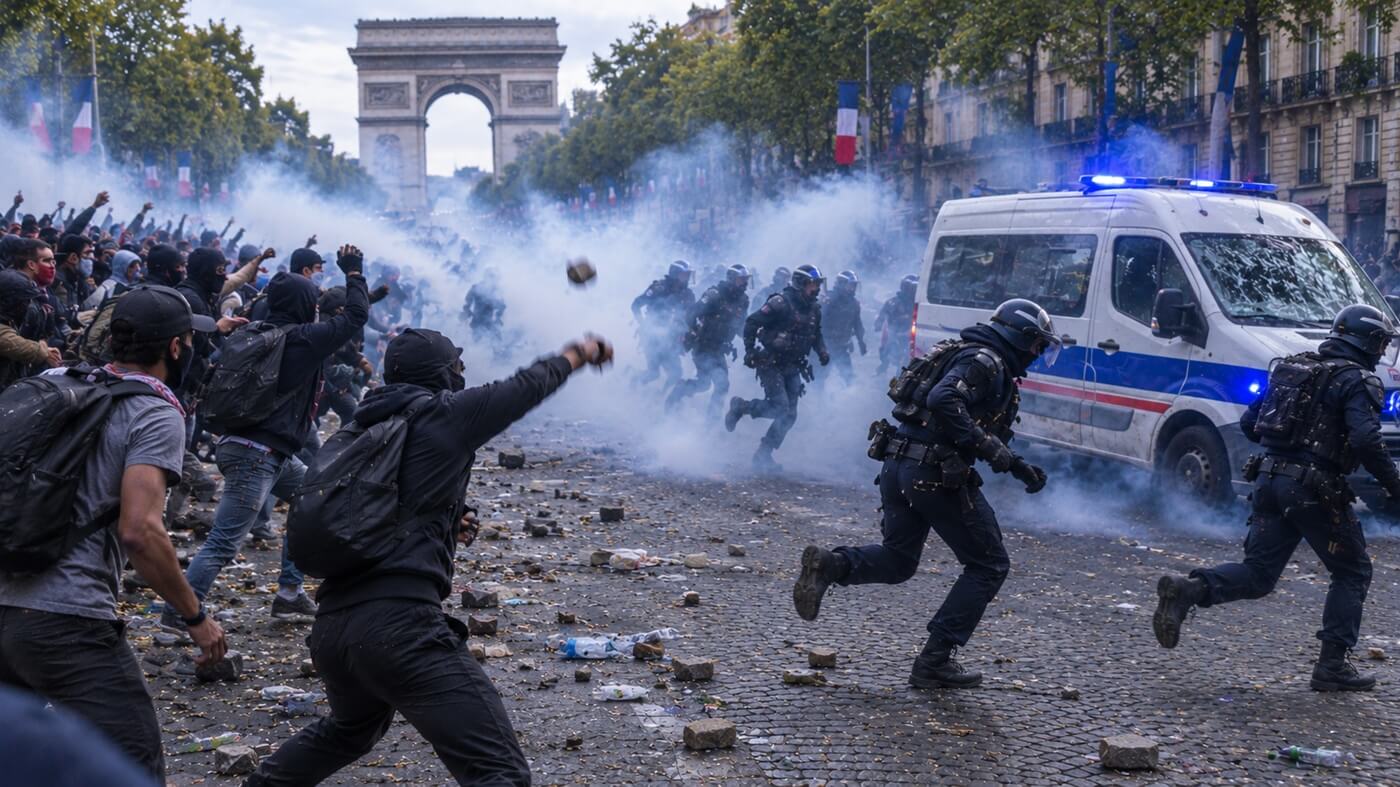 Policia de francia huye de los manifestantes