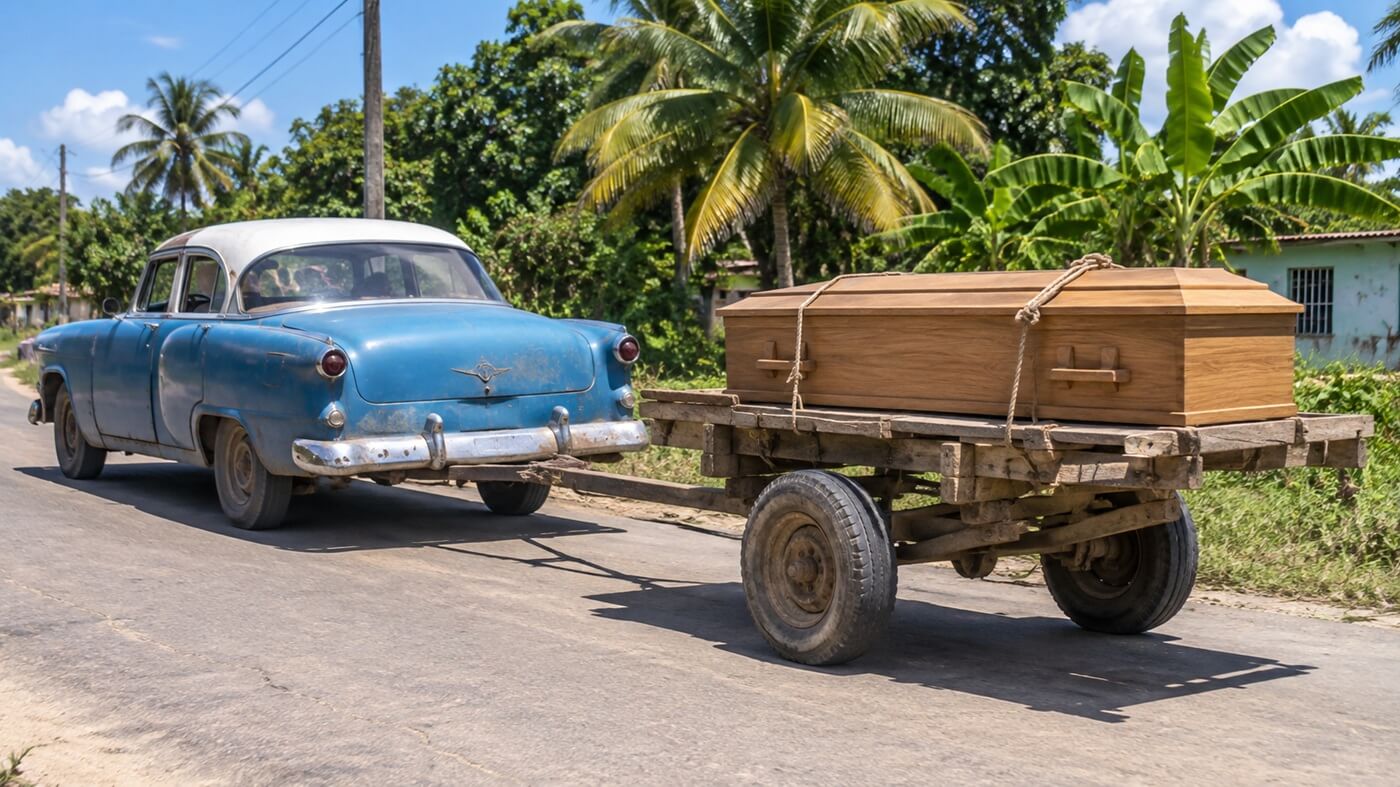 Carreta siendo tirada por un auto, imagn de referencia.
